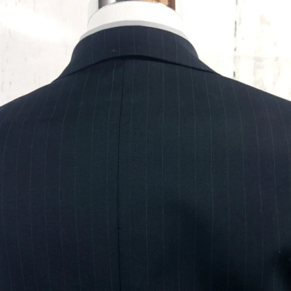 Andrew Fezza Comfort Stretch 37R 2 Btn Dark Blue Striped Suit Blazer Sport Coat